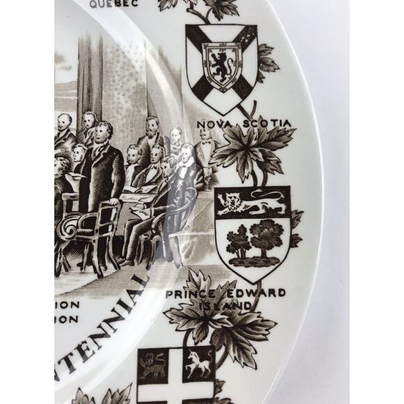 Wood & Sons Ironstone Fathers Confederation Canada Flow Brown Centennial Plate - Picture 5 of 10